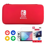 Case Capa Nintendo Switch Oled Estojo C/ Película + 4 Grips 