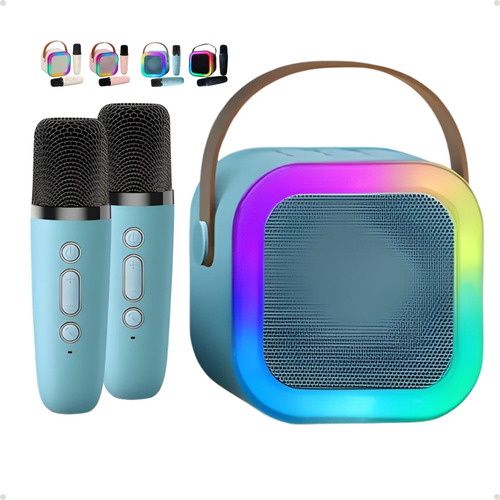 Caixinha Som Bluetooth Led Karaokê Infantil 2 Microfones 