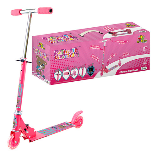 Patinete Infantil 2 Rodas Gel Led Luz Brilha Menina Rosa