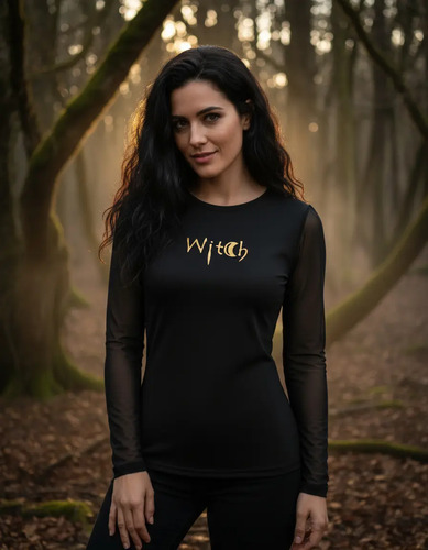 Blusa Gótica Halloween Transparente Bruja Dorado Metálico