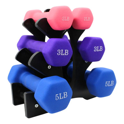 Set 6 Piezas Pesas Mancuernas Neopreno Con Soporte Fitness Color Multicolor