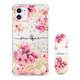 Kit Capa Personalizada + Suporte Celular Nome Flores 12