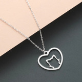 Collar Gato Corazón Plateado Para Mujer 