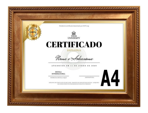 Moldura Trabalhada A4 Luxo Certificado Diploma C/ Vidro