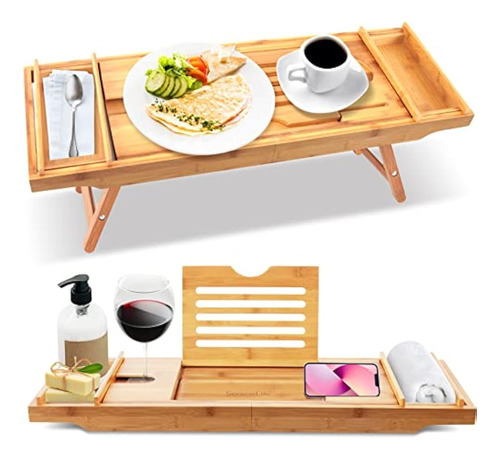 Serenelife Bath Caddy Bandeja De Desayuno Combo - Madera De 