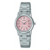 Reloj Mujer Casio Ltp-v002d-4b Análogo / Color De La Correa Plateado Color Del Bisel Plateado Color Del Fondo Rosa