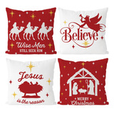 Funda Almohada Navidad 50x50 Cm Rojo Blanco Decoración Hogar