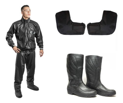 Kit Moto Capa De Chuva Alba Europa + Bota + Luva De Guidão