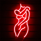 Letrero Led Neón Torso Mujer Sexy Rojo 40x20 Luminoso