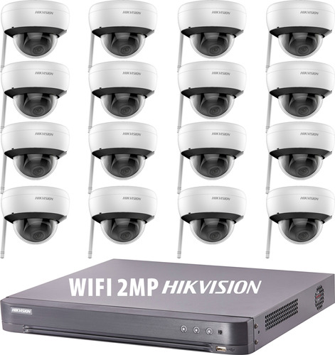 Kit Seguridad Hikvision Dvr 16 Ch + 16 Camaras Wifi 2mp