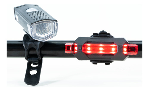 Kit Lanterna E Farol Bicicleta Luz Ultra Led A Prova D'água Cor Preto