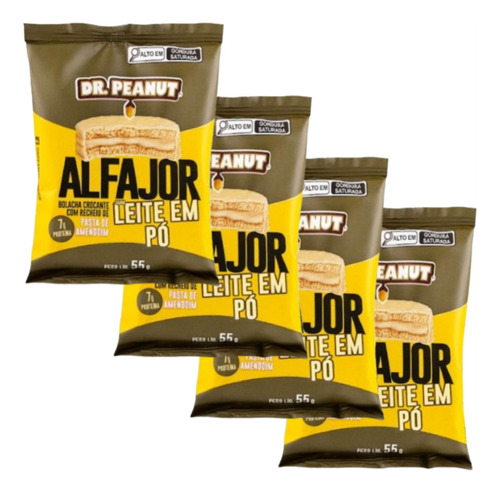 Kit 4x Alfajor Dr Peanut 55g C/ Whey Sabor Leite Em Pó