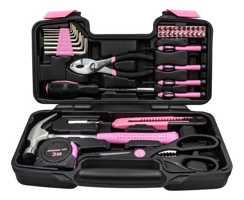 Kit Jogo De Ferramentas Rosa 39 Pçs Para Uso Doméstico 