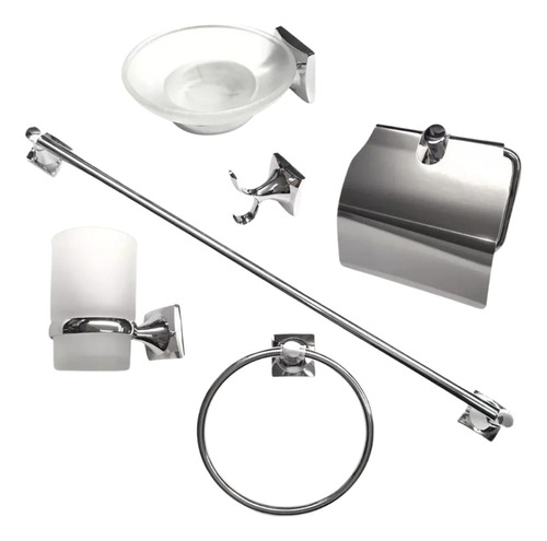 Kit Set 6 Accesorios Baño Ducha Negros Metalicos Vidrio