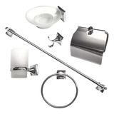 Kit Set 6 Accesorios Baño Ducha Negros Metalicos Vidrio