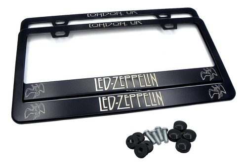 Set 2 Portaplacas Acero Inox Negro Bandas Rock Heavy Metal