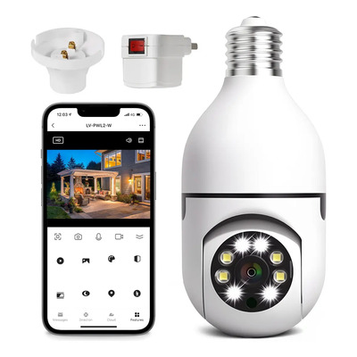 Cámara Vigilancia Wifi Foco Hd 360º Exterior\u002Finterior+socket Color Blanco Lawuto | MercadoLibre