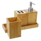 Set Kit Accesorios De Baño 4 Piezas De Bambú Toilette Deco