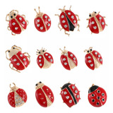 12 Broches Decorativos De Color Rojo Con Forma De Escarabajo