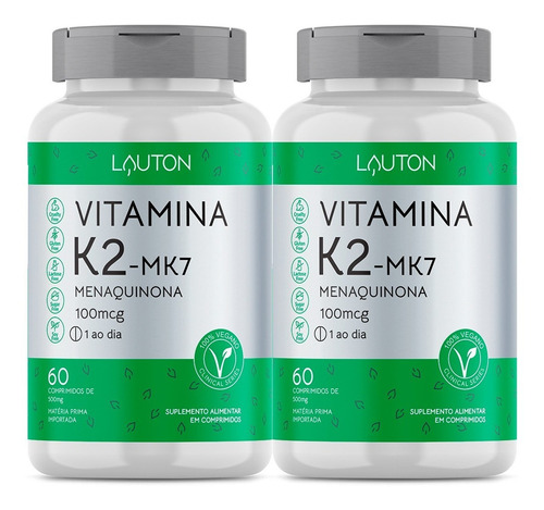 Combo 2 Vitamina K2 Mk7 - Menaquinona 100mcg 60 Caps Lauton Sabor Sin Sabor