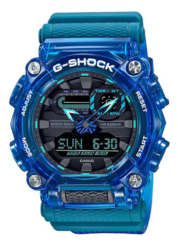 Reloj Hombre Casio G-shock Ga-900skl-2a Joyeria Esponda Malla Celeste Translúcido Bisel Celeste Fondo Negro