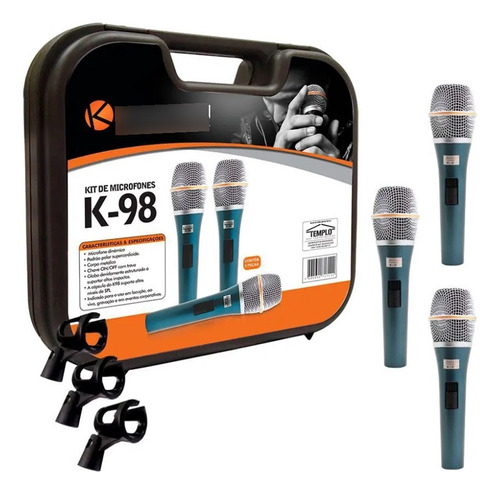 Kit Mic Kadosh K-98 Dinâmico  C/ 3 Cabo 5 Mts Xlr