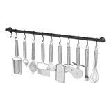 Suporte De Cozinha Porta Talheres 55cm Com 10 Ganchos Preto