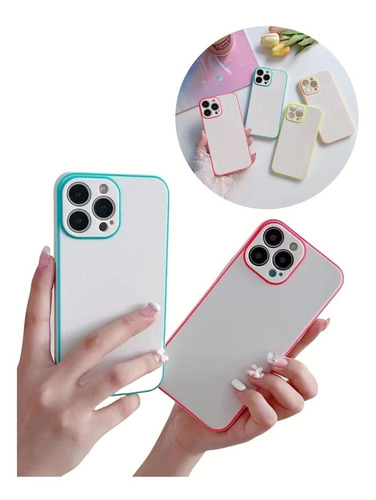 Carcasa Funda Forro Borde Neón + Vidrio Premium Para iPhone