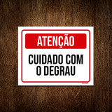 Placa Sinalização - Vermelha Atenção Cuidado Degrau 18x23