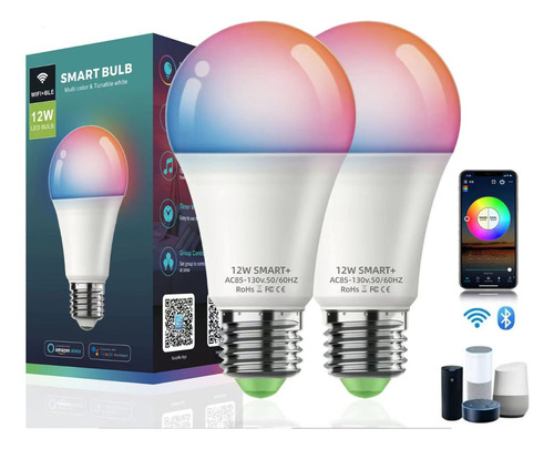 2 Focos Inteligentes Rgb Wifi Bombilla Alexa Google Siri 12w