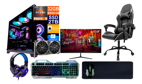 Pc Gamer Ryzen 9 5900x 2tb 32g Rtx 4060ti 8g Monitor+cadeira