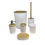 Kit Banheiro Lavabo Conjunto Completo Lixeira 6 Peças Bambu