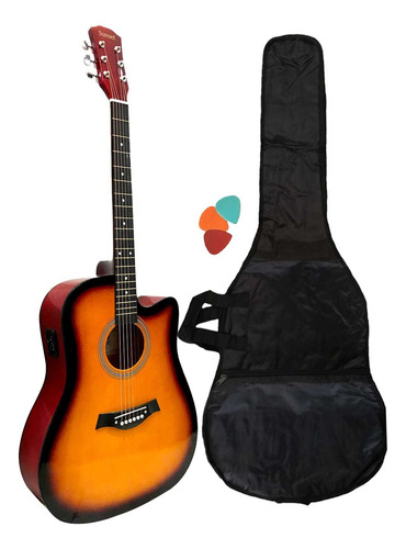 Guitarra Electroacústica Cuerdas De Acero Color Negro Funda 