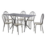 Conjunto De Mesa Bruna 140cm Com 6 Cadeiras Preto/rattan