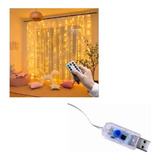 Cortina Luces Led Conexión Usb Control Remoto Calida 3x3 Mts