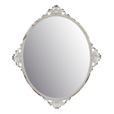 Espejo De Pared Decorativo Ovalado Blanco Antiguo, 29.7 X 25