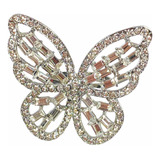 Gran Anillo Mariposa Cristales Tipo Swarovski Bañado En Oro 