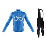 Kit Camisa Bretelle Longo Bike Forever Azul Dryfit Ciclismo