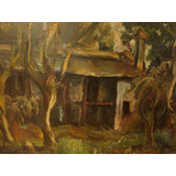 Pintura Oleo Sobre Tela Casa Rancho Campo Monte Enmarcado