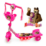 Patinete Musical Masha E O Urso 3 Rodas Infantil Cesta Luz 