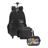 Kit Mochila Juvenil Rodinhas Alças Trolley Hot Wheels Grande