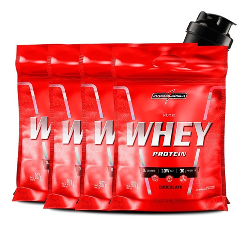 Combo 4x Nutri Whey Refil 900g + Coqueteleira Integralmédica