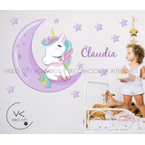 Vinil Decorativo Infantil Unicornio Con Luna Pared Sin Grumo