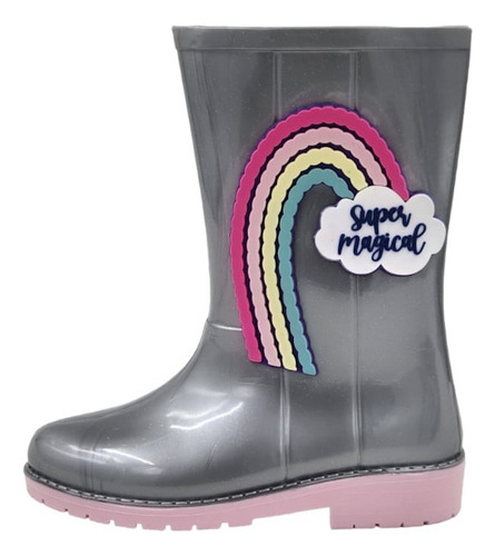 Bota Lluvia Niña Arcoíris Tacon Cómodas De Moda Unicornio