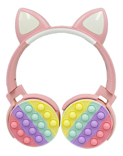 Audifonos Bluetooth Diadema Gato Orejas Kawaii Pop It Led