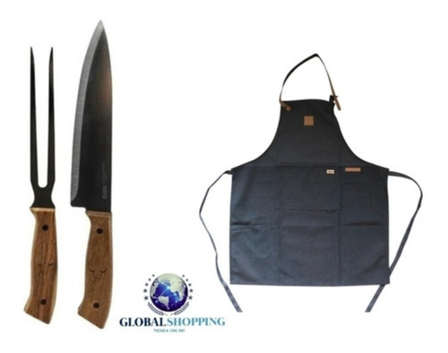 Set Parrillero Wayu (cuchillo + Tenedor + Delantal) Asado 