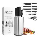 Cuchillos Juego De Cocina Acero Inoxidable Set De 7 Piezas Color Negro