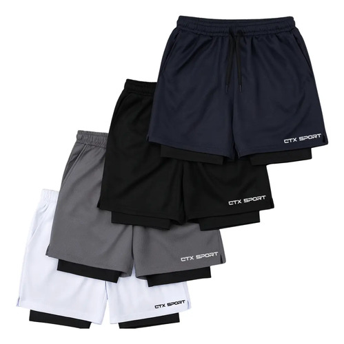 Kit 4 Bermudas 2 Em 1 Masculina Academia Corrida Treino Ctx | Parcelamento sem juros