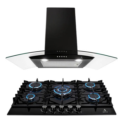 Combo Supra Campana Pared 76 Cm+ Parrilla A Gas Empotrable Color Negro | Meses sin interés