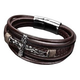 Pulsera De Cuero Con Cruz Silver Sunset Hombre Regalo